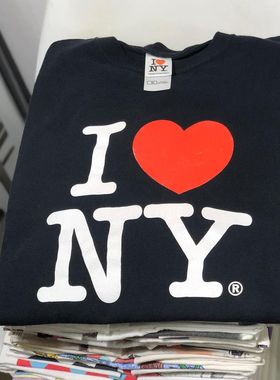 我爱纽约国潮oversize美式大码港味复古原创卡通男女情侣短袖T恤