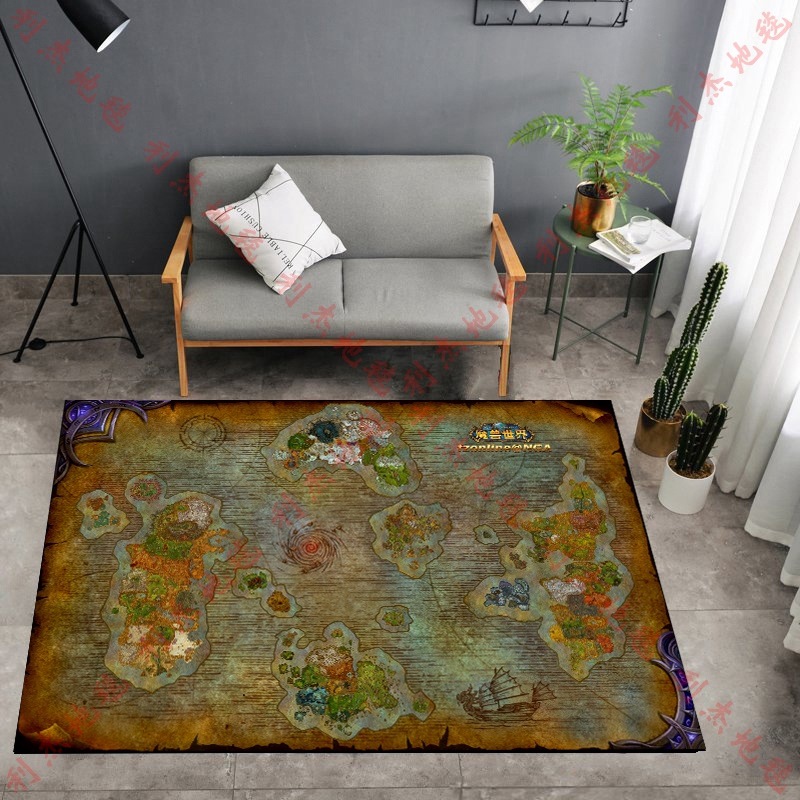 魔兽世界地毯wow艾泽拉斯地图地毯客厅茶几卧室房间床边垫可