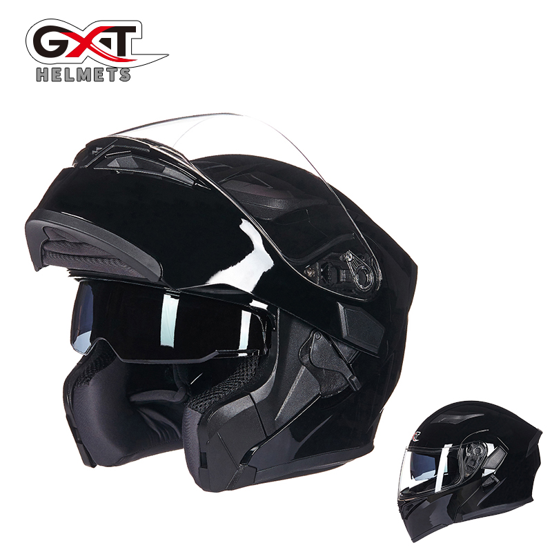 高档GXT摩托车头盔男夏季透气个性酷双镜片揭面盔防雾全覆式蓝牙