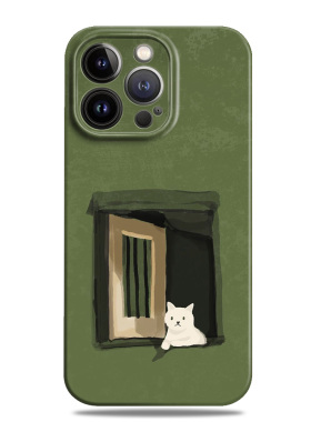 原创治愈绿色猫咪插画适用苹果15promax手机壳菲林13小米14华为mate60高级感一加oppo全包vivox100三星S24潮