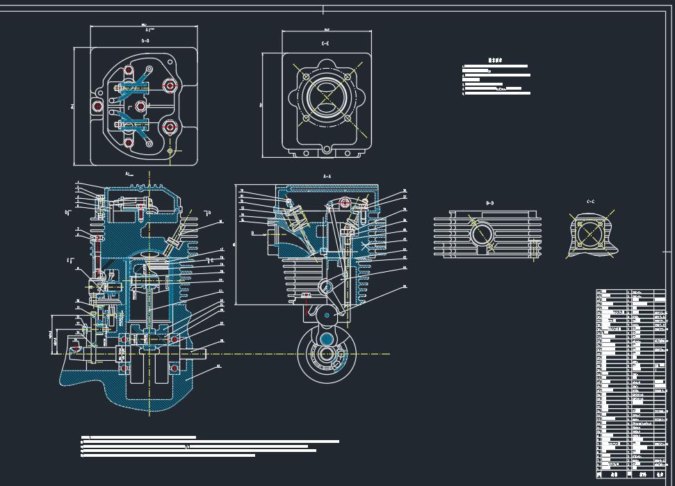 摩托车发动机设计及仿真建模设计2D图机械CAD+说明素材