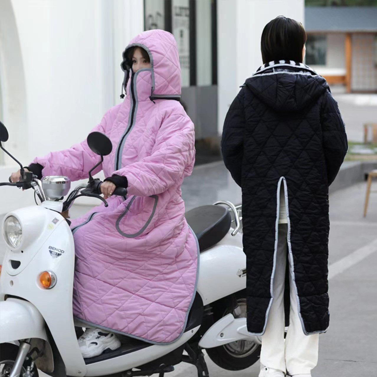 女电动车罩挡风_电瓶车骑行摩托骑加厚冬季防寒保暖防风挡风衣衣