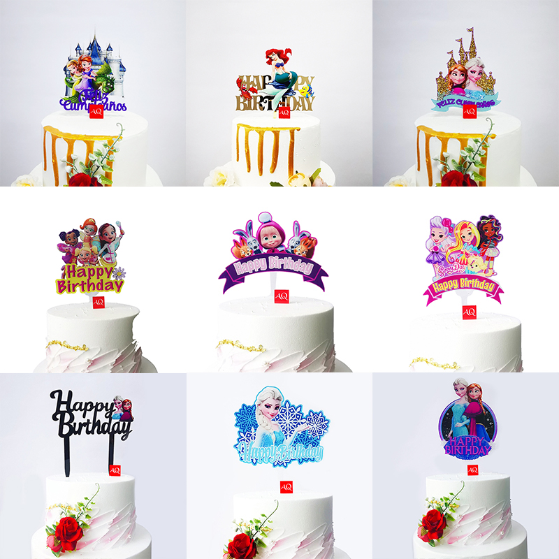 公主蛋糕装饰插件 冰雪女王艾莎芭比烘焙插牌 彩印美人鱼甜品插卡