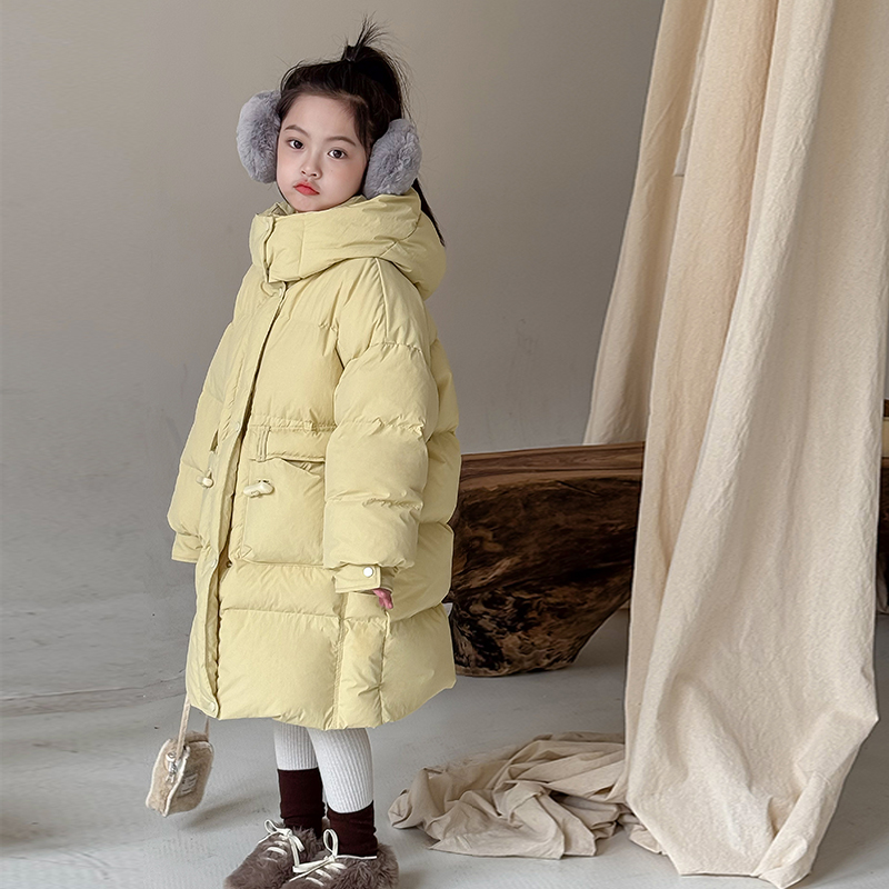 儿童韩版洋气保暖羽绒服冬装新款女童90白鸭绒杜邦三防中长款外套