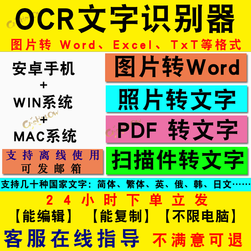 拍照图片扫描PDF转WORD 转换器EXCEL识别ocr专业文字识别软件批量
