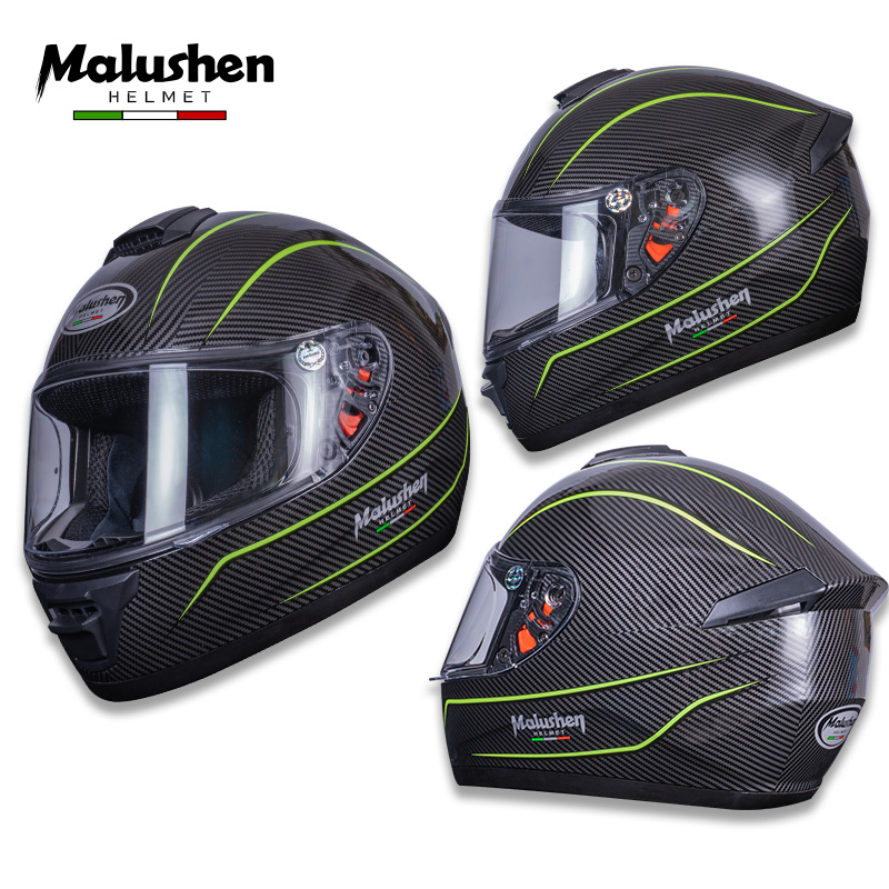 malushen碳纤纹路摩托车头盔个性酷男女全覆式机车赛车3C证安全盔