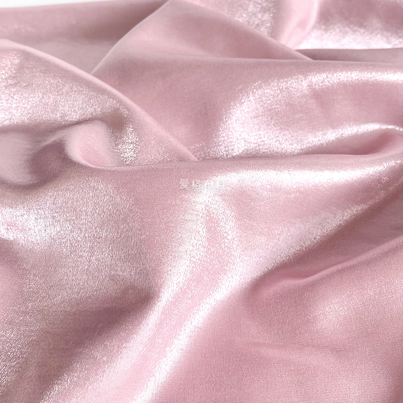进口琉璃光泽 水粉色织银丝变色加厚天丝棉丝麻缎布料 连衣裙