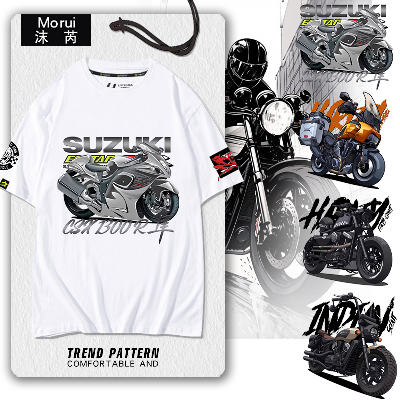 铃木隼SUZUKI改装美式摩托车骑行新款短袖t恤衫男士纯棉半袖体恤
