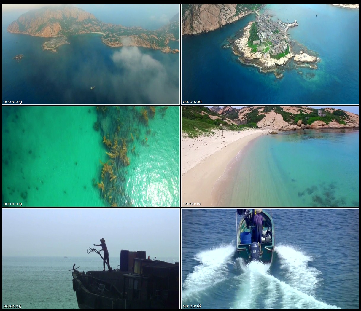 航拍珠海庙湾岛碧水风景绝美沙滩渔民开船出海高清实拍视频素材
