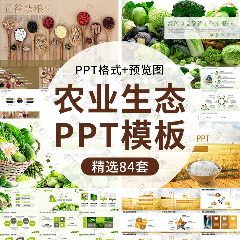 农业生态PPT模板素材三农有机蔬菜水果五谷杂粮产品招商引资宣传