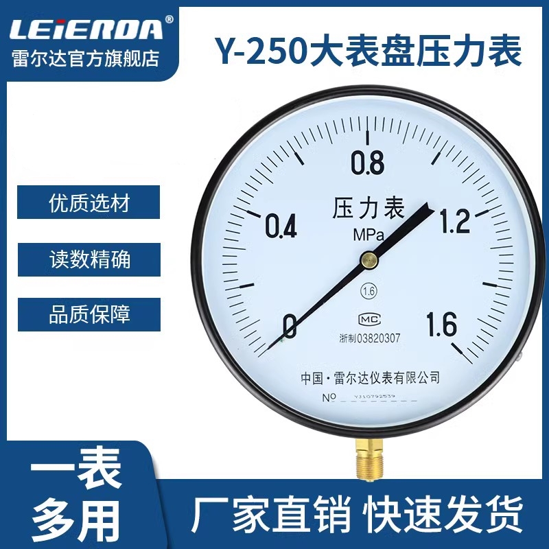 雷尔达超大表盘压力表Y250普通压力表气压液压通用表盘25公分