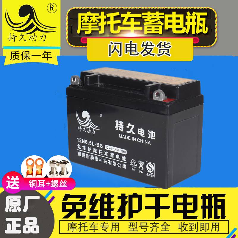 摩托车电瓶12V密封免维护干电瓶珠江125通用12N6.5L-BS摩托车电池