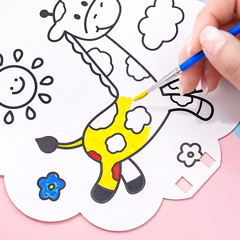 幼儿材料圆扇手绘手绘画绘画涂鸦儿童节扇子小扇子涂色画图案手工