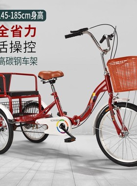 老年代步脚蹬成人座载人拉人自行车老人休闲买菜三轮车小型健步车