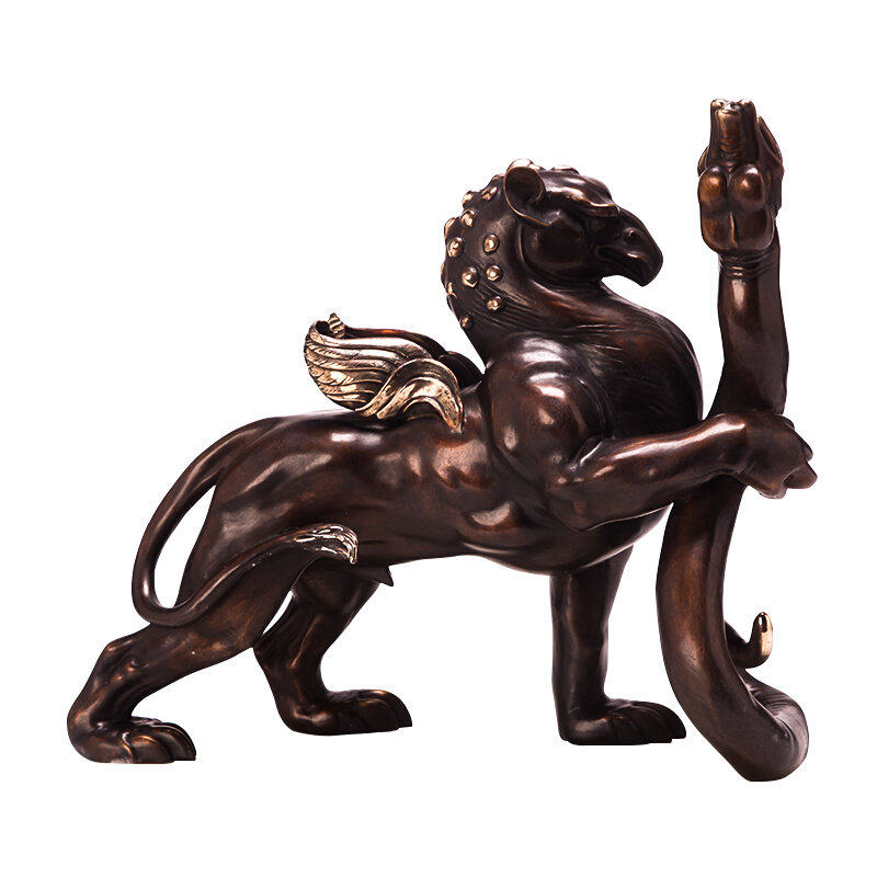 阿斯蒙迪福克斯原创艺术品德国进口限量铜摆件 狮神鹰头像与蛇