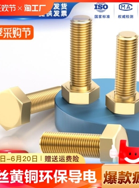 铜外六角螺丝螺栓黄铜螺钉环保外六方导电螺丝M5M6M8M10M12M16