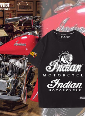 印第安摩托重机车巡航车骑行服俱乐部男女休闲夏季宽松T恤袖标可