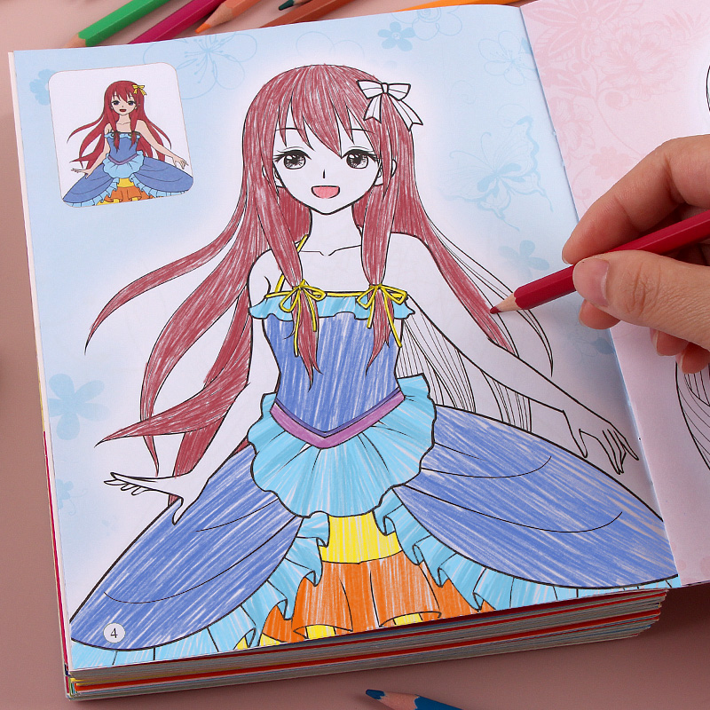 公主涂色秀儿童画画本女孩手绘美少女图画书小学生涂鸦学画填色本