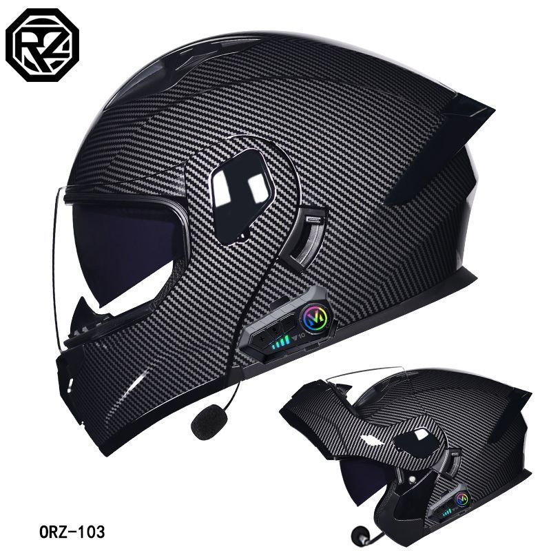 ORZ摩托车头盔蓝牙揭面盔双镜片头盔男女半全盔四季尾翼新3C认证