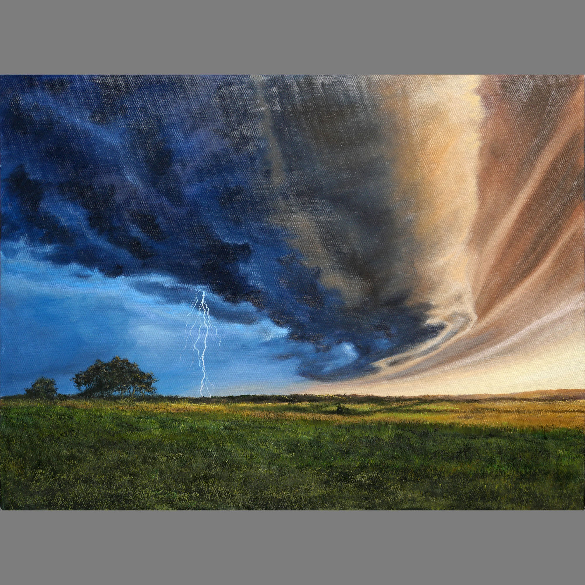 60*80cm 手绘 油画 装饰画 风景暴风雨雷电河流 LJL涂 挂画  客厅