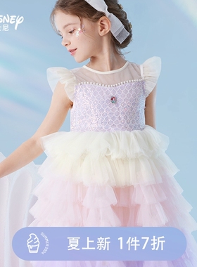 迪士尼女童连衣裙儿童夏装新款裙子中大童公主纱裙蓬蓬裙蛋糕裙