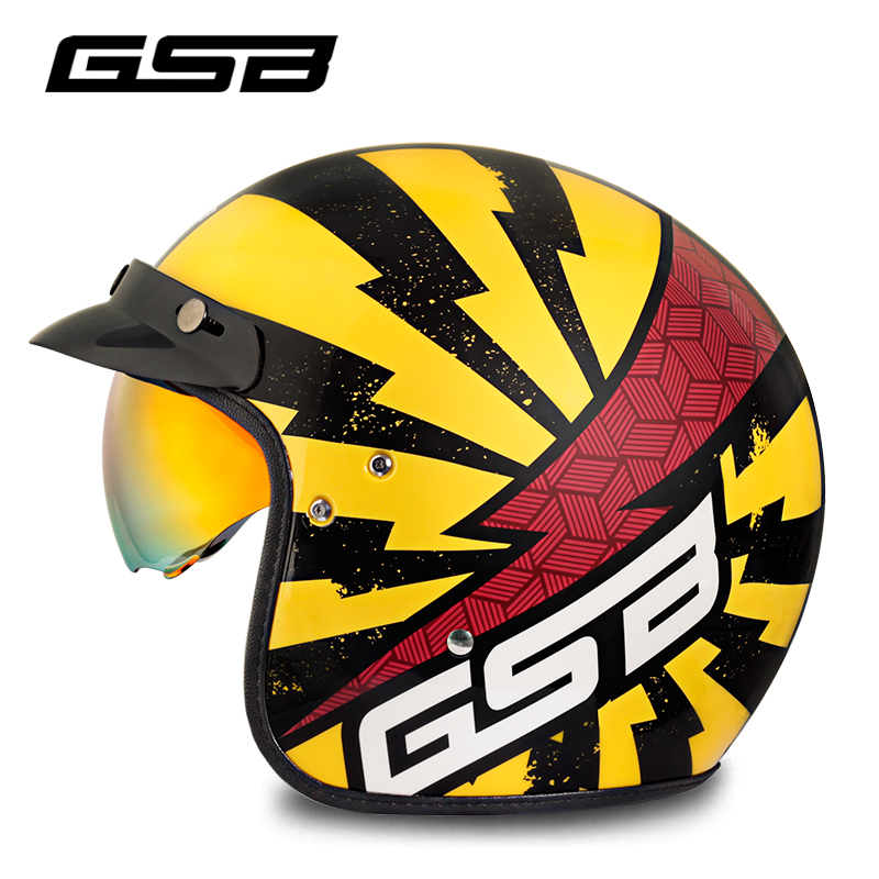 新GSB电动摩托车复古头盔半覆式男女款安全帽个性酷机车太子飞行