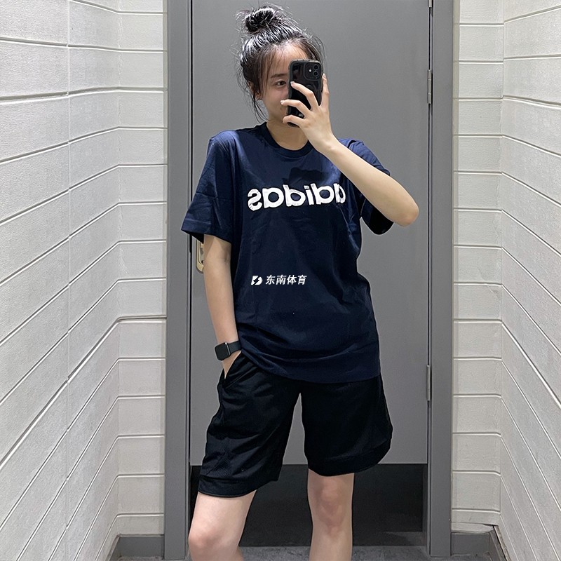阿迪达斯 男子经典Logo印花舒适透气户外运动休闲短袖T恤 EI4600
