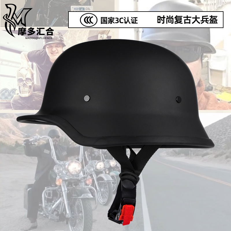 跨境摩托车复古男女电动车半盔夏轻便个性机车德式大兵瓢盔帽