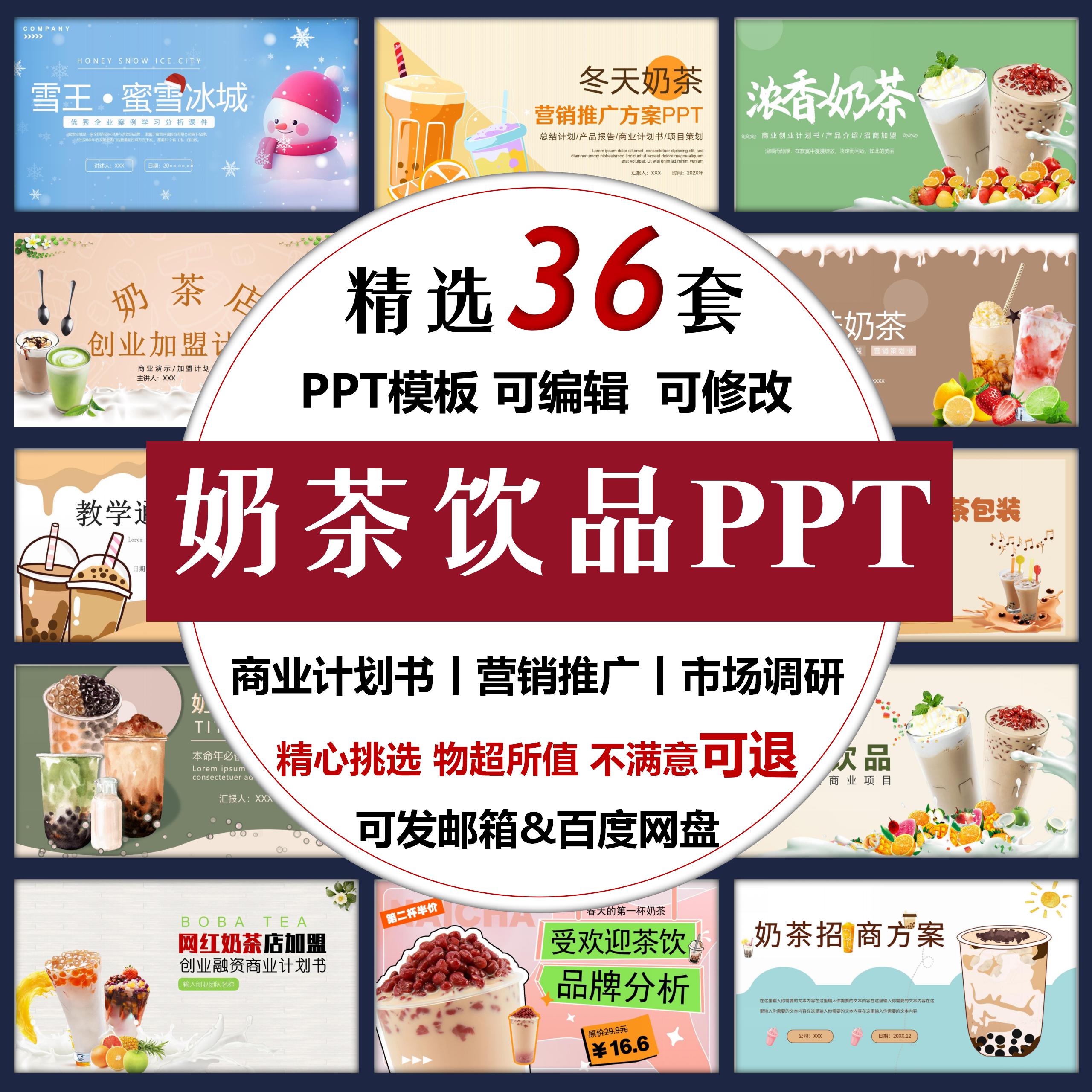 奶茶ppt模板 商业计划书 奶茶店招商加盟 创业开店 奶茶市场调研