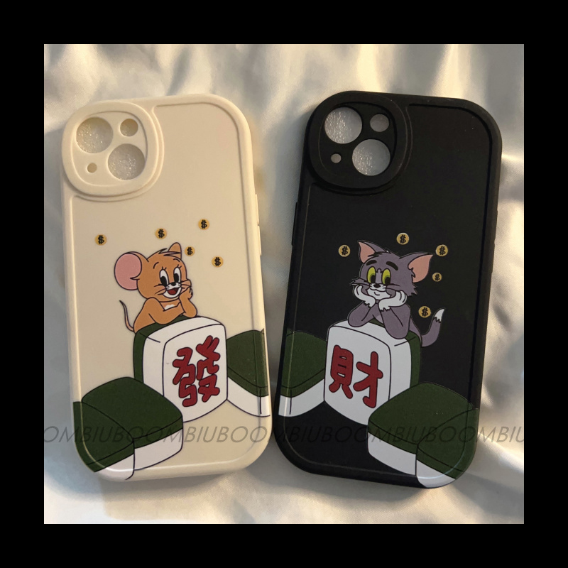 麻将猫和老鼠情侣iPhone12promax手机壳苹果14红米k50至尊版适用11华为nova7荣耀80女mate40pro新款p30小米13