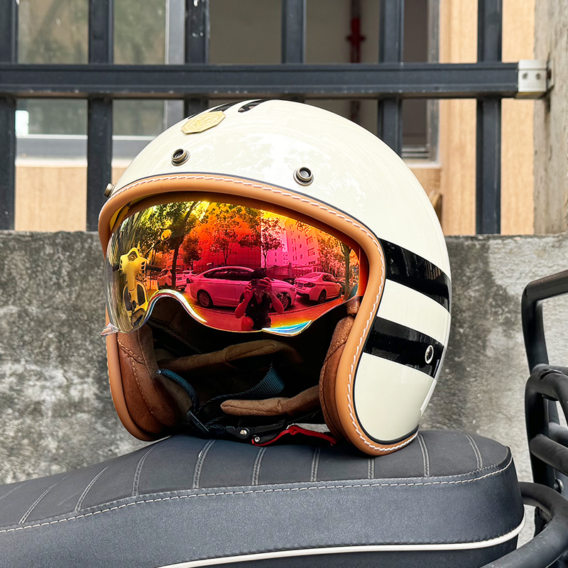ORZ摩托车复古头盔男女半盔新国标3C头盔3/4盔半覆式四季帽子
