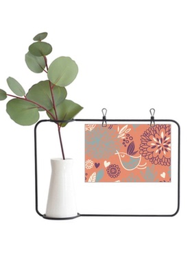 橙线描植物手绘花卉画金属相框陶瓷花瓶装饰