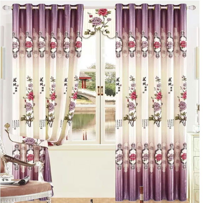 中式高端双面紫色飘窗落地打孔挂钩韩哲窗帘加工定制成品全套送杆