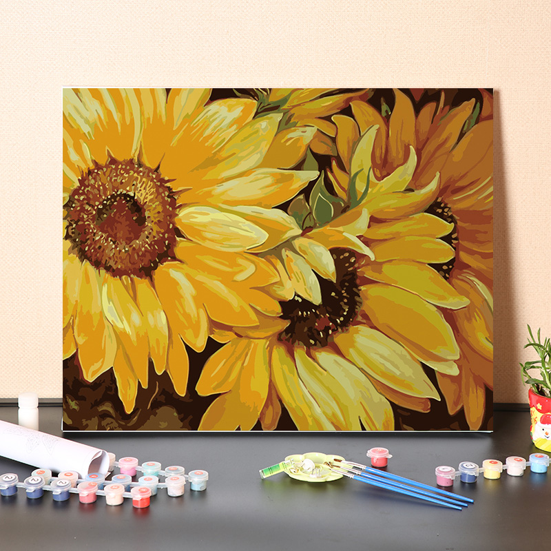 数字油画diy手工填充向日葵花卉手绘消磨时间手工画画涂色油彩画