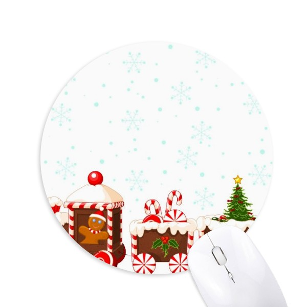 圣诞节糖果火车节日插画圆形游戏办公防滑橡胶鼠标垫礼物