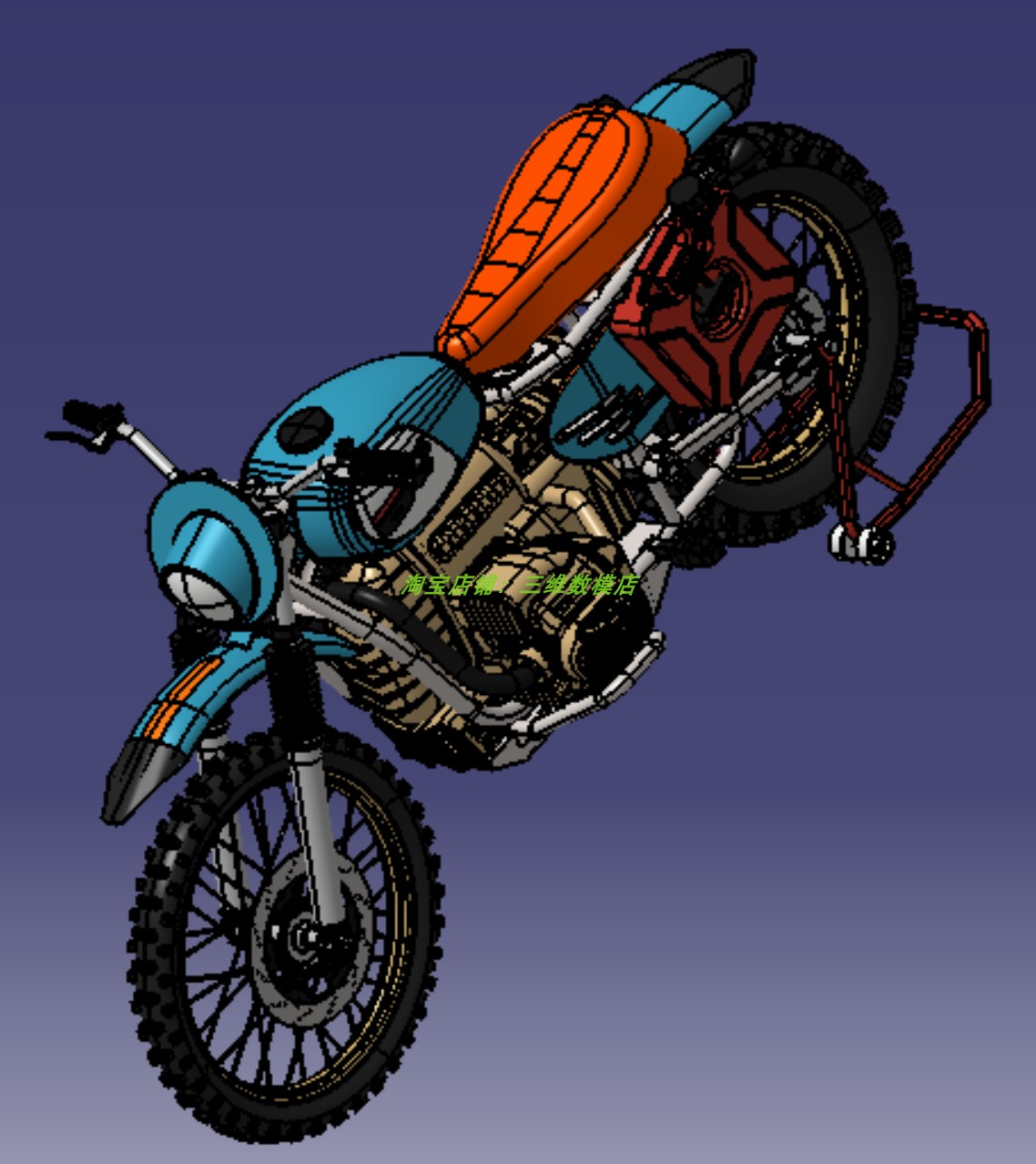 2两轮汽油摩托车3D三维几何数模型简化外观造型油箱骨架车轮胎stp