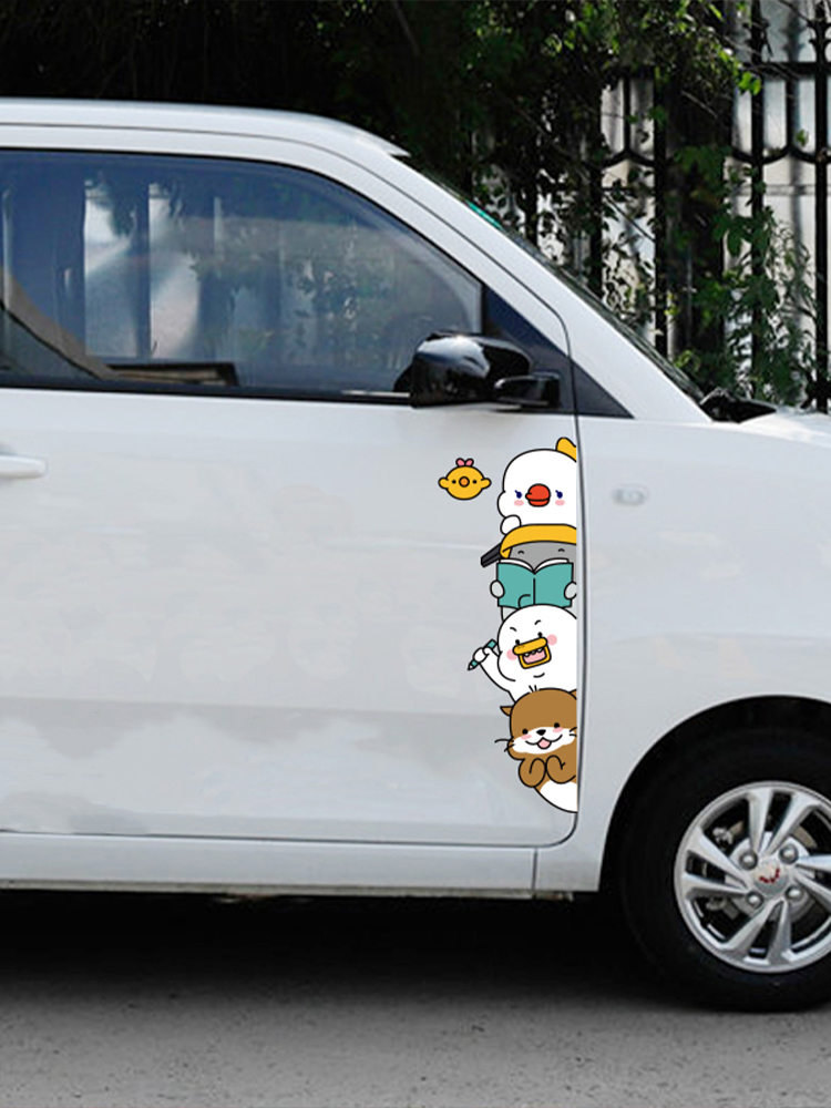 汽车贴纸遮挡盖划痕车身车窗创意装饰贴画小动物排队防水个性卡通