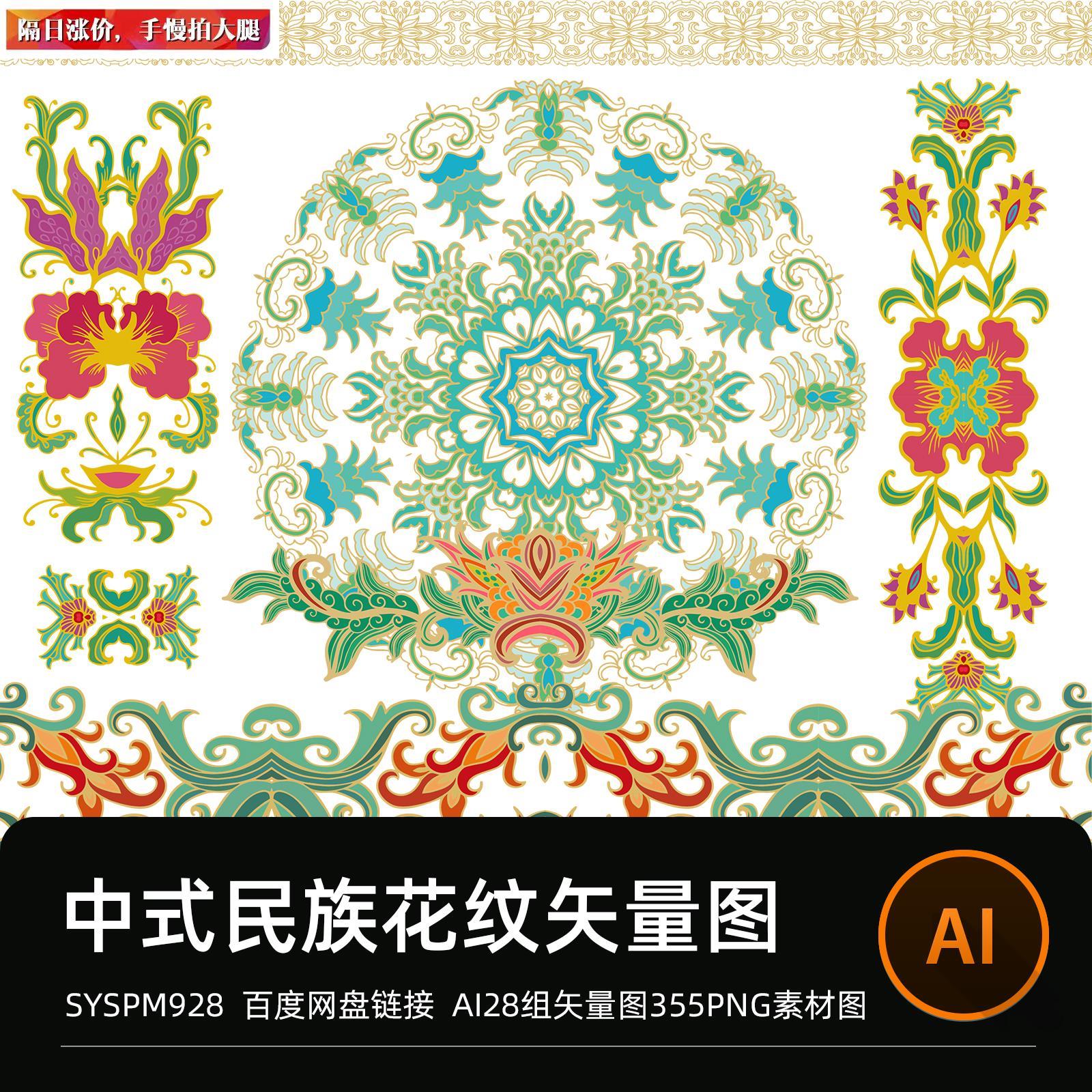 中国风民族风古典花草花纹样分隔线贴边框装饰图案纹理ai矢量素材