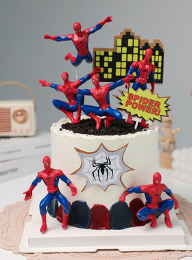 超级英雄蜘蛛蛋糕装饰摆件男孩生日派对卡通人物蜘蛛网甜品台插件