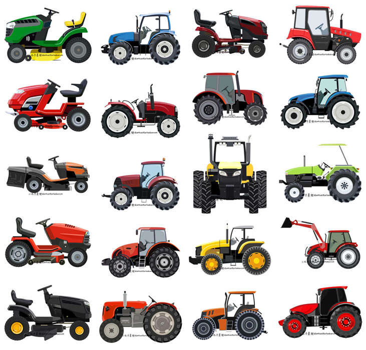 A0466矢量AI设计素材 卡通农用机械设备车辆除草剂拖拉机插画图