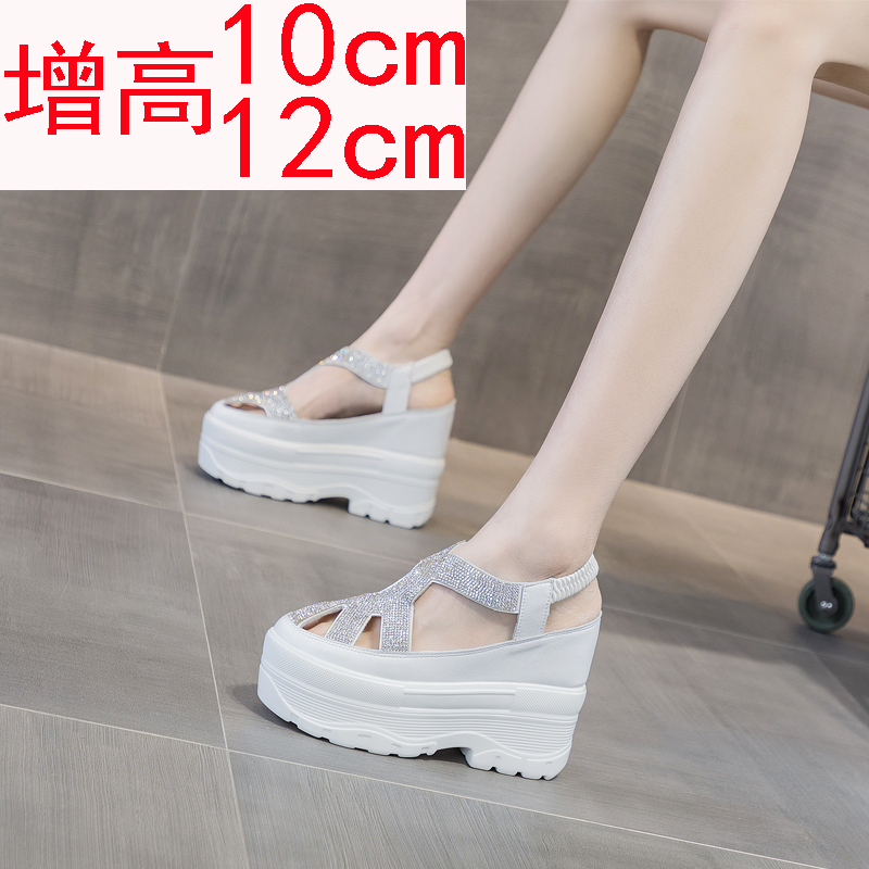 小白鞋女内增高跟12公分松镂空透气夏季10厘米小个子厚底松糕鞋33