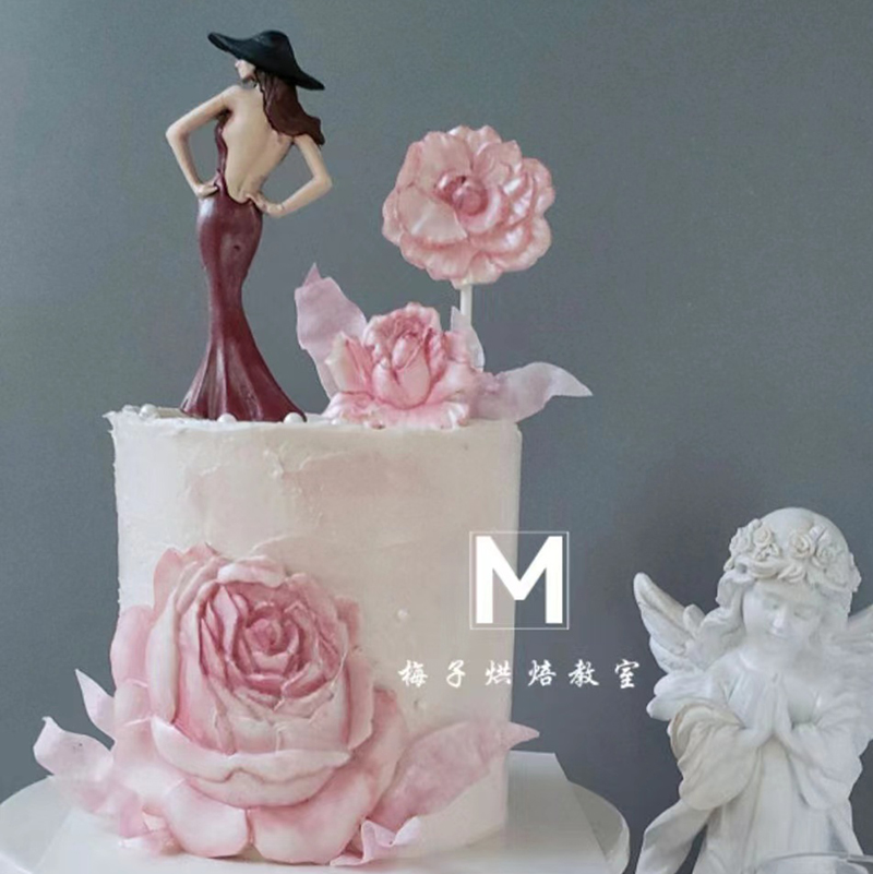 梅子zui美女神母亲节蛋糕装饰摆件插件网红ins鱼尾裙背影烘焙模具