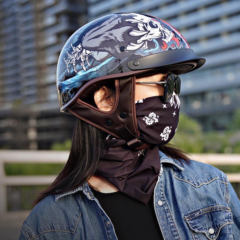 复古巡航机车半盔3C认证摩托车头盔夏季男女瓢盔踏板电动车盔防晒