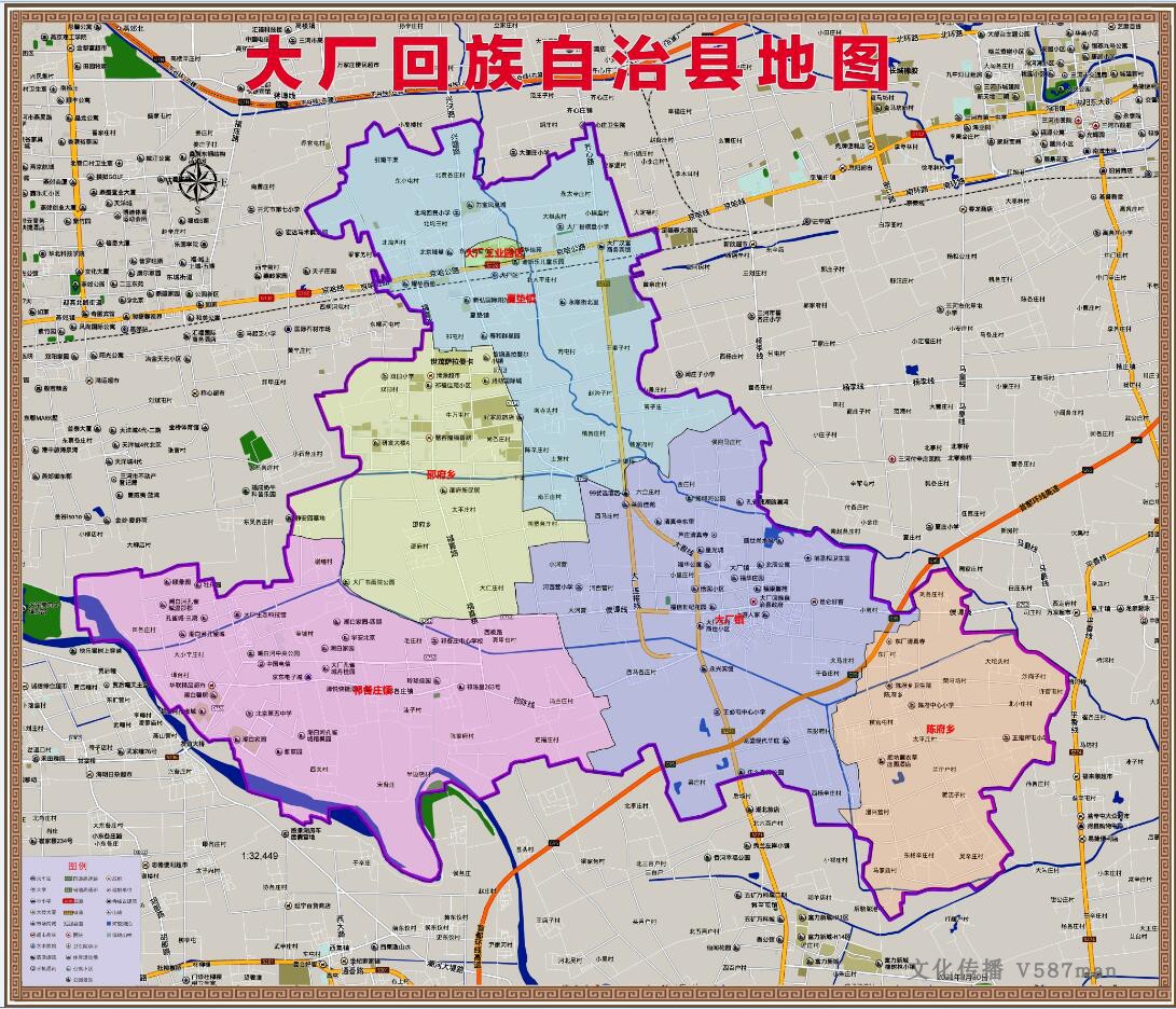 2021年3月河北廊坊大厂县百度版行政交通旅游乡镇村落分布地图
