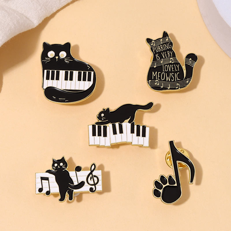 衣服装饰配件可爱黑猫钢琴音符合金胸针衣服包包大衣装饰扣针徽章