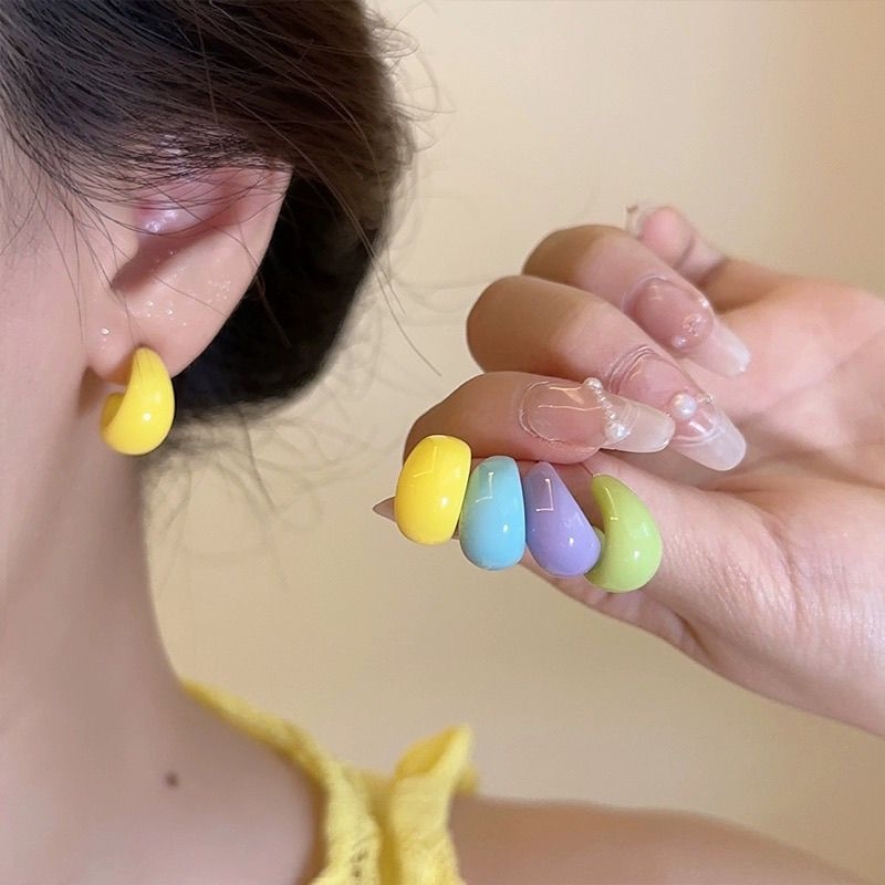 多巴胺糖果色滴釉耳钉女2023新款甜酷耳环轻奢小众设计气质耳饰