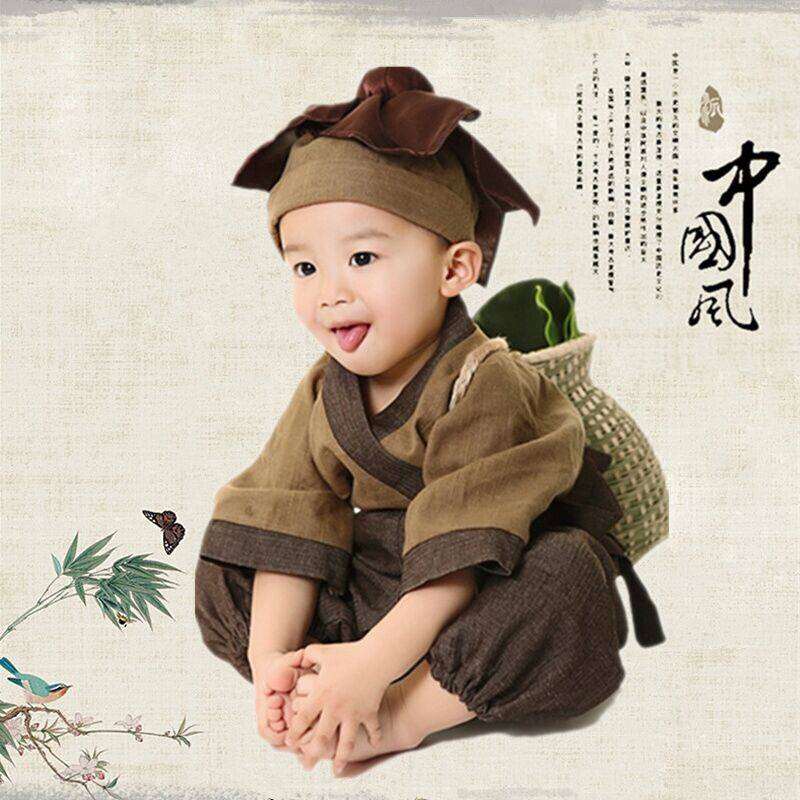 汉族传统服饰儿童儿童春夏秋款少林寺小和尚汉服古装男女宝宝套装
