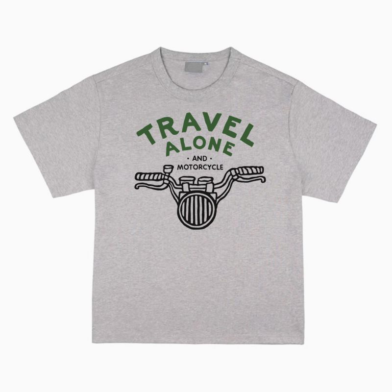 TRAVEL ALONE独自旅行机车骑行短袖T恤原创咔叽摩托车文化衫街头