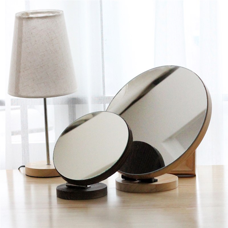 台式化妆镜子简约实木大号化妆镜木质桌面镜折叠高清美容定制LOGO