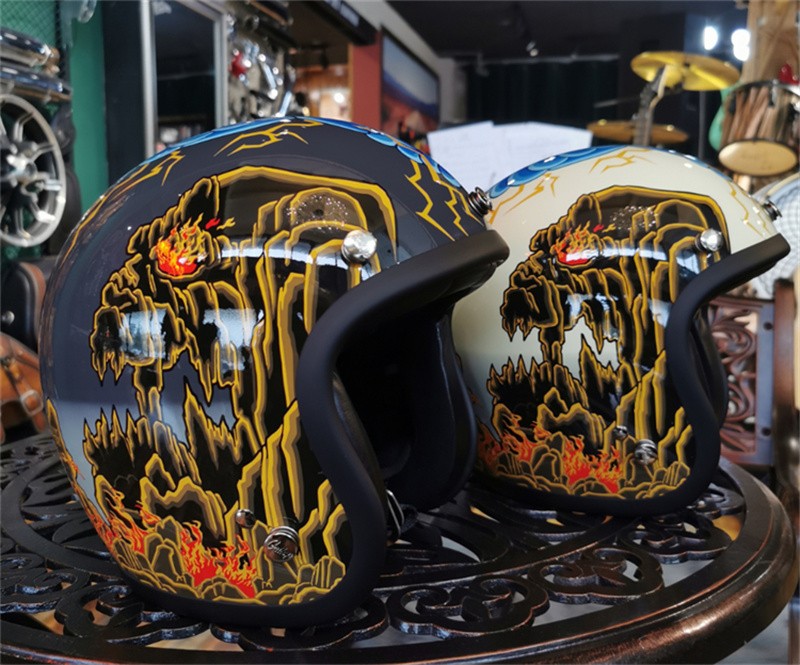 台湾Gallop摩托车3/4半盔艺术彩绘vespa踏板复古通勤机车男女头盔
